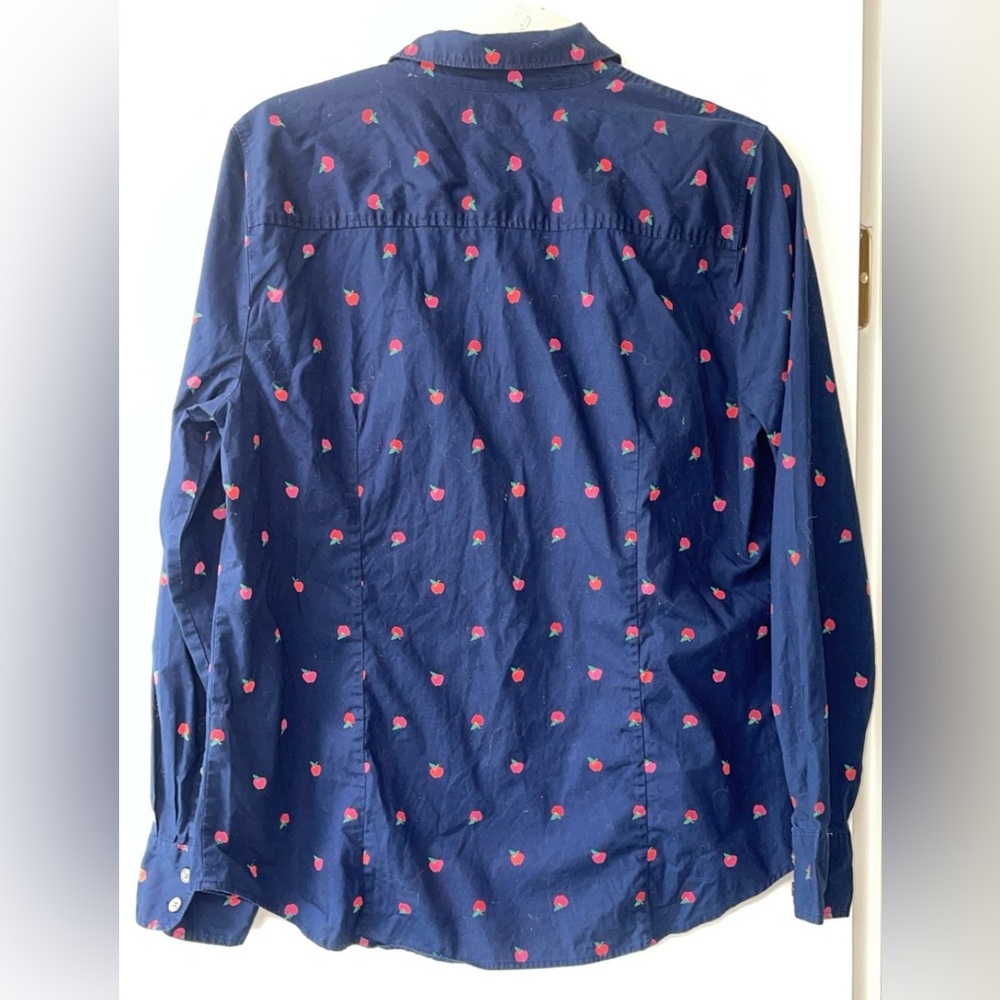 J. Crew Navy Poplin Shirt with Apple Print L - Picture 7 of 8